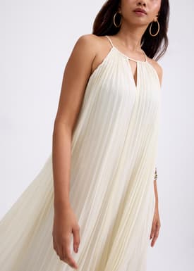 Pleated Trapeze Halter Midaxi Dress