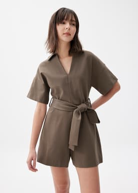 Boxy Collared Belted Romper