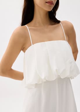 Straight Neck Bubble Wide Leg Jumpsuit