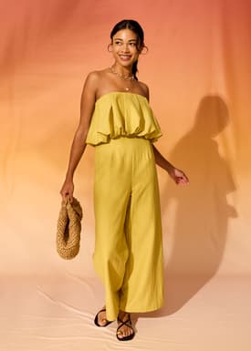 Straight Neck Bubble Wide Leg Jumpsuit