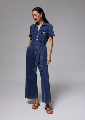 Leggy™ Denim Collared Belted Jumpsuit