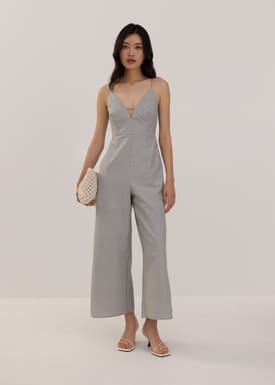 Padded Plunge Linen Jumpsuit