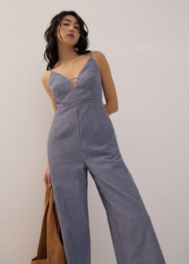 Padded Plunge Linen Jumpsuit