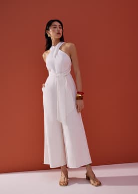 Padded Multi-way Linen Halter Jumpsuit