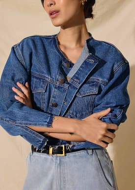 Cropped Fray Denim Jacket