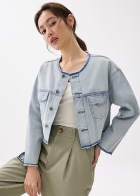 Cropped Fray Denim Jacket