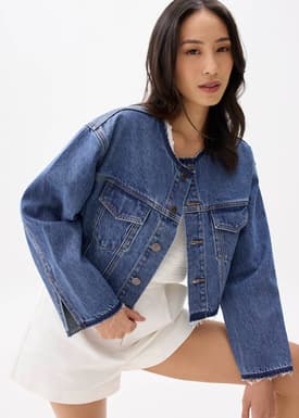 Cropped Fray Denim Jacket