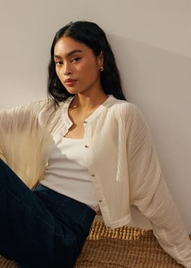 Relaxed Plisse Crop Jacket