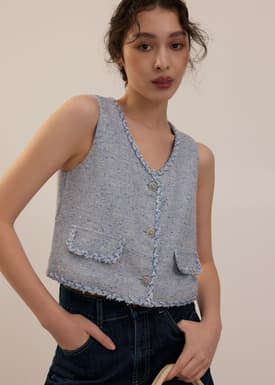 Tweed V-Neck Boxy Crop Vest