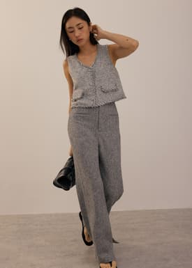 Tweed V-Neck Boxy Crop Vest