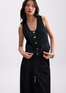 Relaxed Denim Scoop Neck Tailored Vest