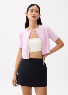 Cropped Round Neck Knit Cardigan