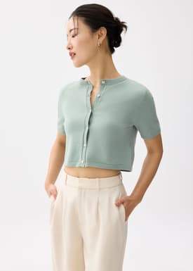Cropped Round Neck Knit Cardigan