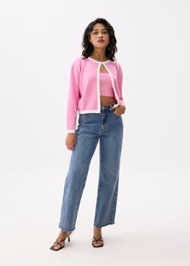 Striped Round Neck Knit Cardigan