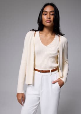 Ribbed Knit V-neck Cardigan