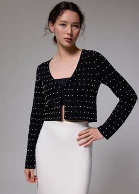 Pearl Embellished Crop Knit Cardigan