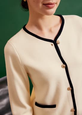 Knit Contrast Trim V-neck Cardigan