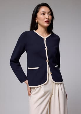 Knit Contrast Trim V-neck Cardigan