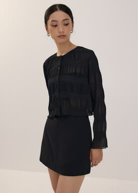 Crinkled Sheer Round Neck Cardigan