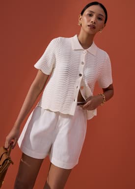 Wavy Knit Collared Boxy Cardigan