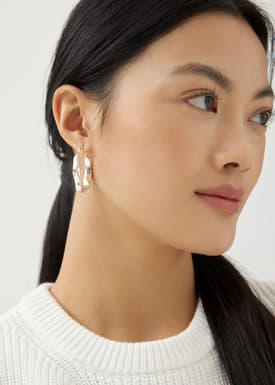 Silver Abstract Hoop Earrings