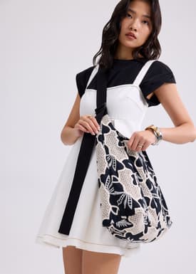 Adjustable Tote Bag in Midnight Blooms Broderie