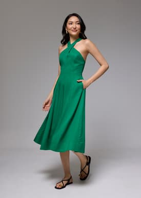 Lyocell Elastic Halter Neck Midi Dress
