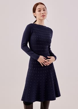 Venni Dotted Fit & Flare Dress