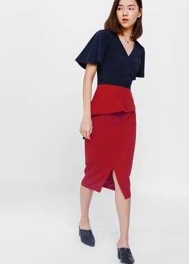 Kessla Asymmetrical Peplum Midi Skirt