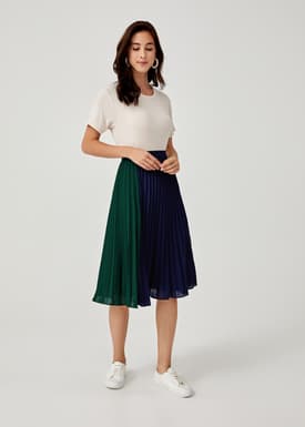 Alona Colourblock Pleated Midi Skirt