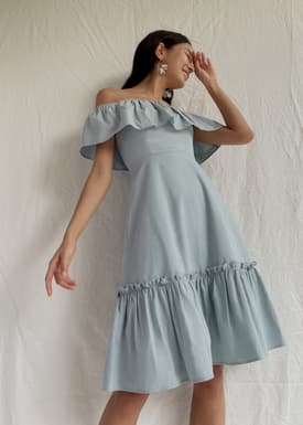 Penelope Ruffle Hem Off Shoulder Dress