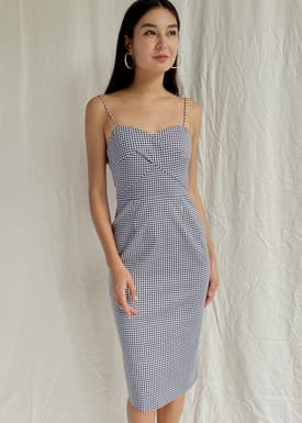 Zoraida Gingham Padded Bustier Midi Dress
