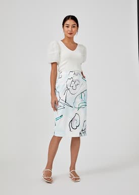 Jenessa Printed Pencil Skirt in Floral Dreamscape