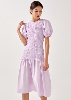 Gemira Smocked Puff Sleeve Midi Dress