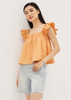 Moya Textured Ruffle Sleeve Top