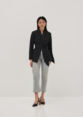 Belted V-neck Fitted Blazer