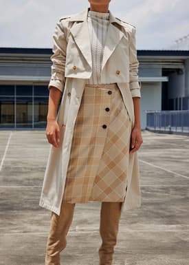 Plaid Asymmetric Pencil Skirt