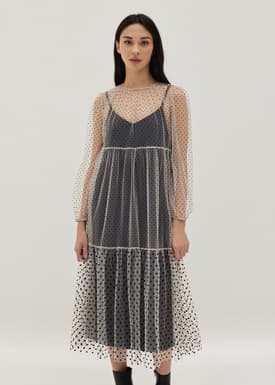 2-in-1 Polka Dot Flare Midaxi Dress