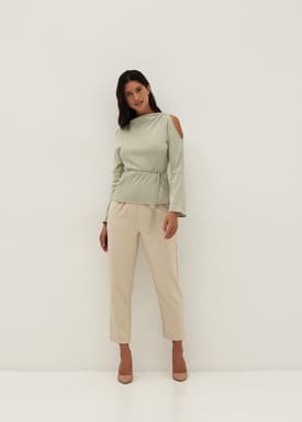Satin Cowl Neck Long Sleeve Top