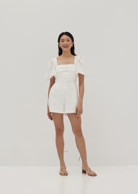 Jia Pleated Flare Sleeve Romper