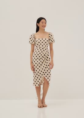 Thylane Polka Dot Puff Sleeve Midi Dress