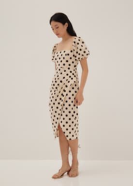 Thylane Polka Dot Puff Sleeve Midi Dress