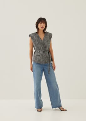 Hans Tweed Shoulder Padded Tailored Top
