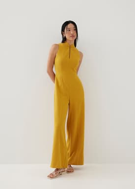 Mina Padded Tweed Mandarin Collar Jumpsuit