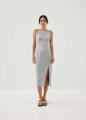 Khan Satin Padded Open Back Midi Dress