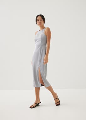 Khan Satin Padded Open Back Midi Dress