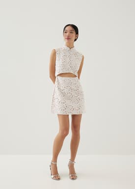 Llana Shoulder Padded Mandarin Collar Mini Dress