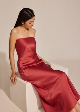 Padded Satin Tube Maxi Dress