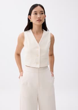 Cropped V-neck Button Down Vest