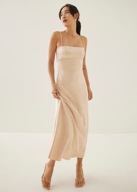 Merrel Padded Satin Maxi Dress